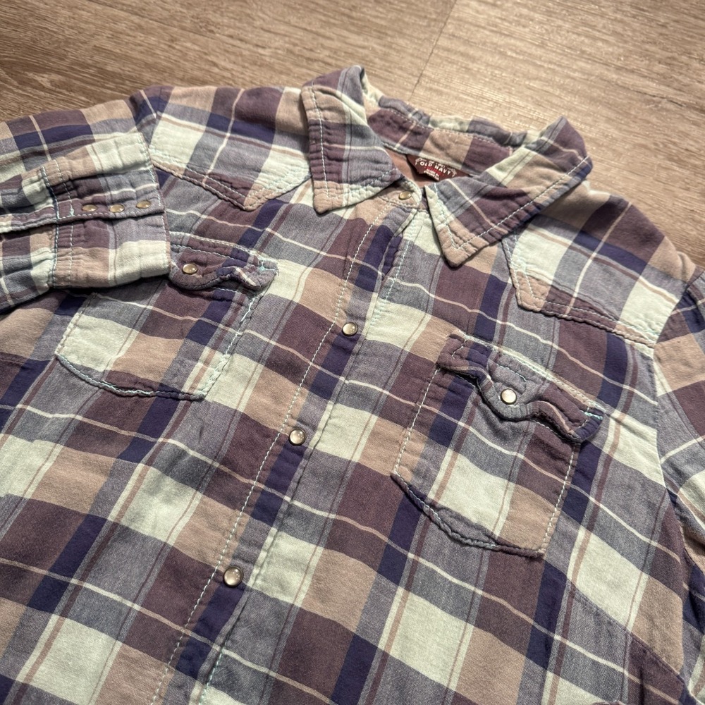 Old Navy Western Shirt Mens XL Plaid 100% Cotton Pearl Snap Cowboy Heritage